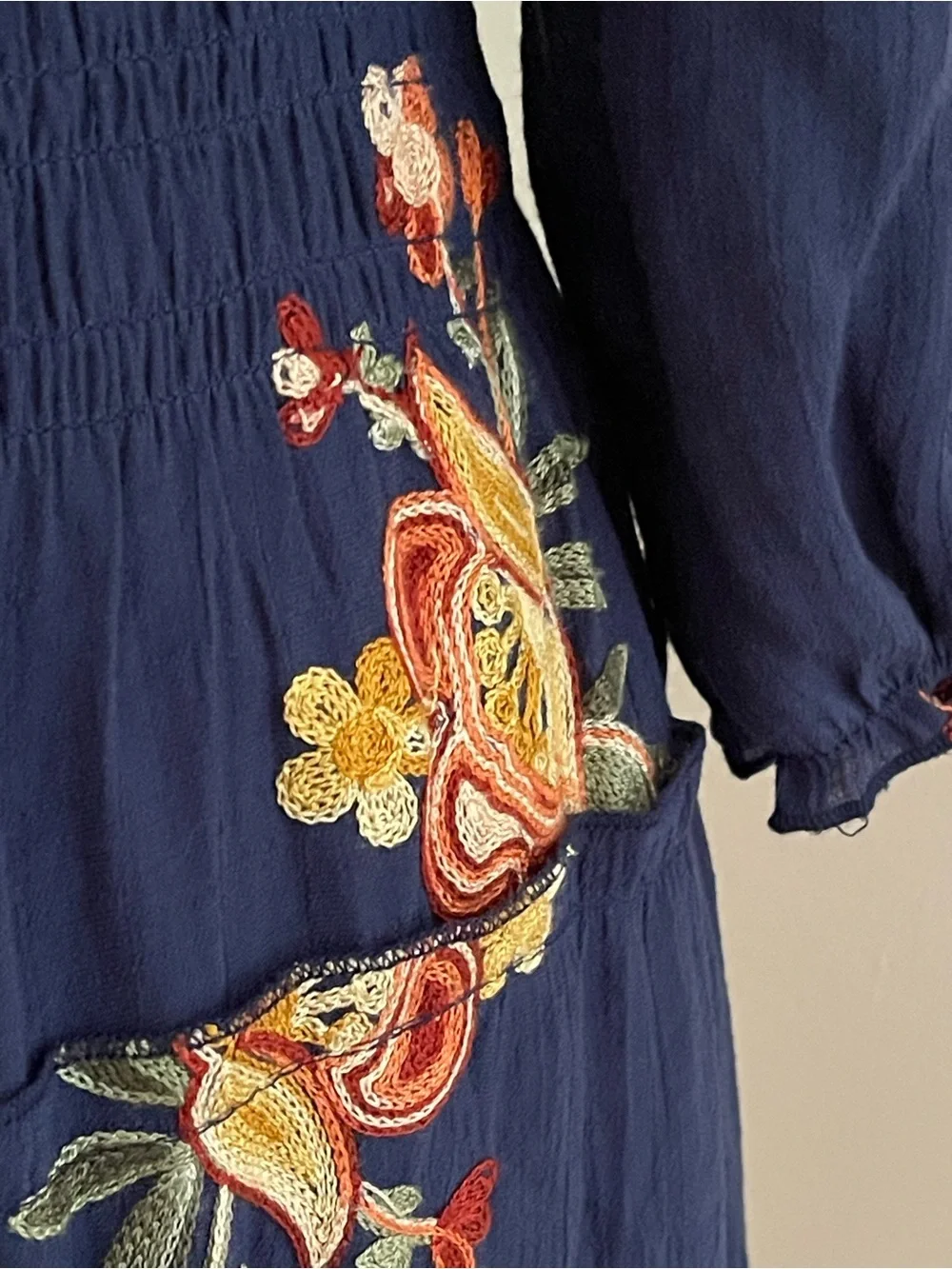 Anthropologie Fig & Flower Embroidered Peasant Midi Dress Small Boho